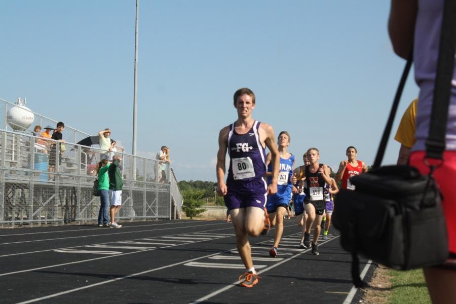 Senior, Gus Irvine, finishes strong at the Strafford Meet. 