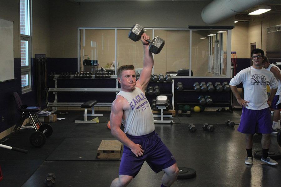 Wyle Potter works out in the weight room.