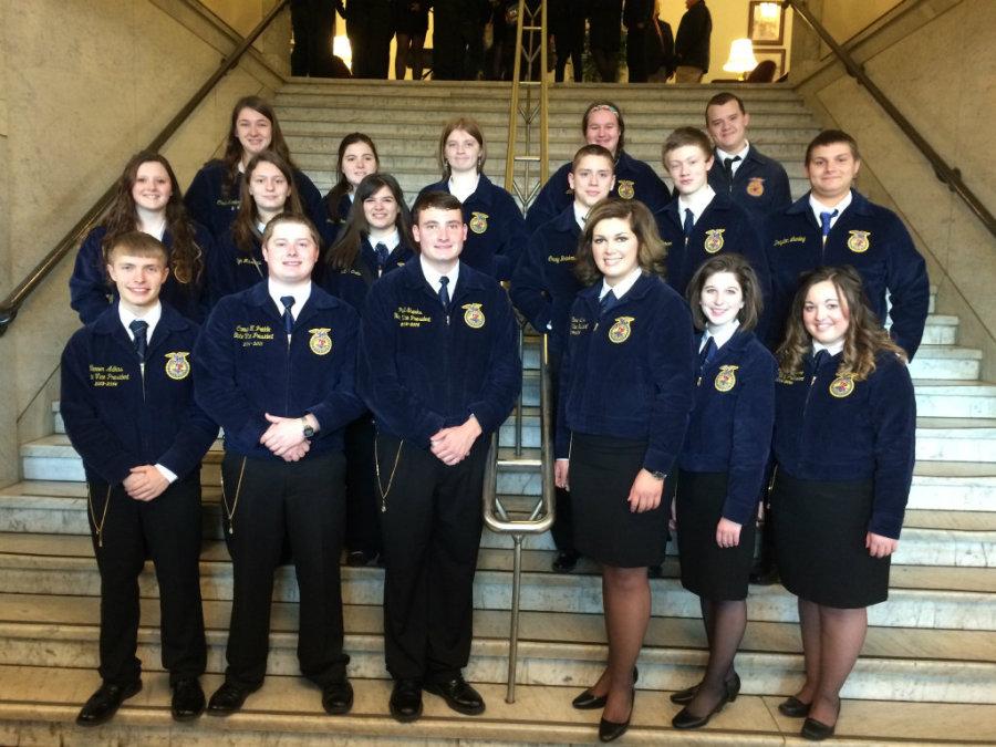 Fair Grove Greenhands (Back Rows) with State Officers (Front Row)