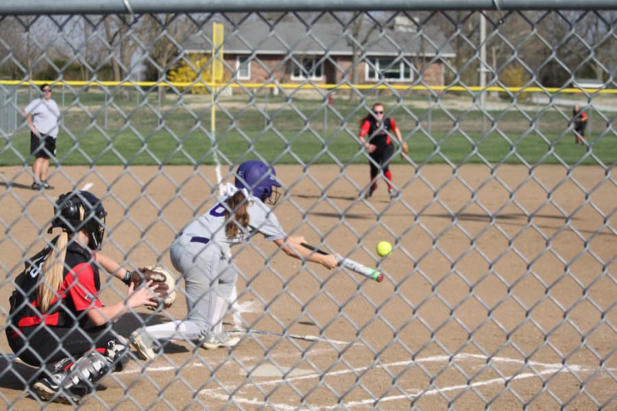 Junior Haley Stallings looks to bunt the ball in a game vs. Ash Grove