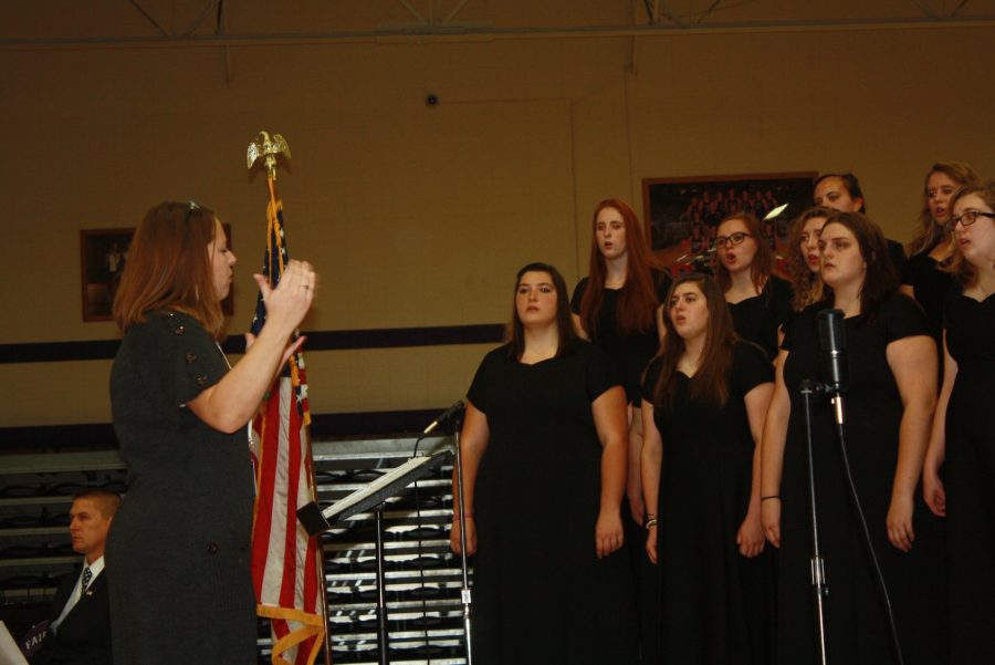 The choir sings at the Veteran’s assembly, directed by Audra Harmon.
PHOTO BY AMANDA ORR