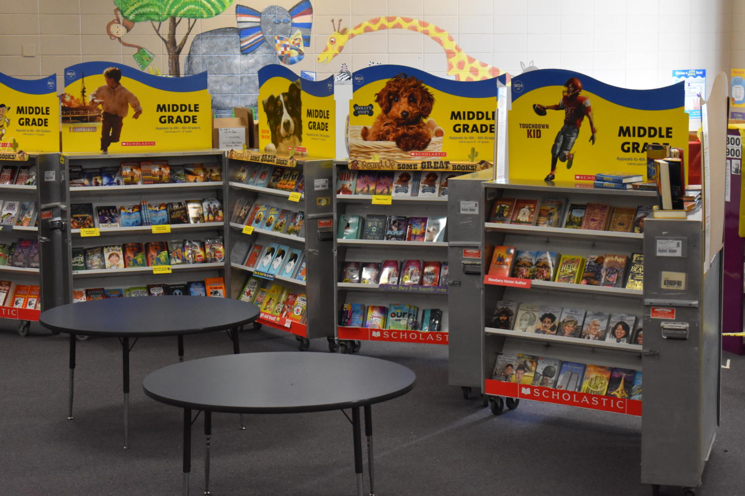 The book fair set up in the Fair Grove Elementary