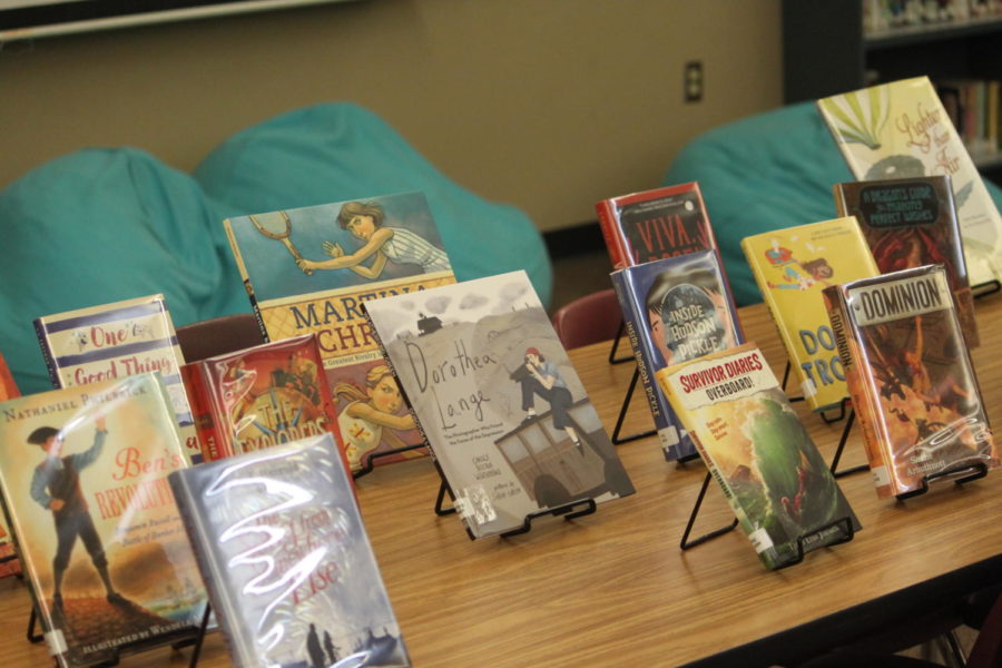 Middle school library books provided by PTO