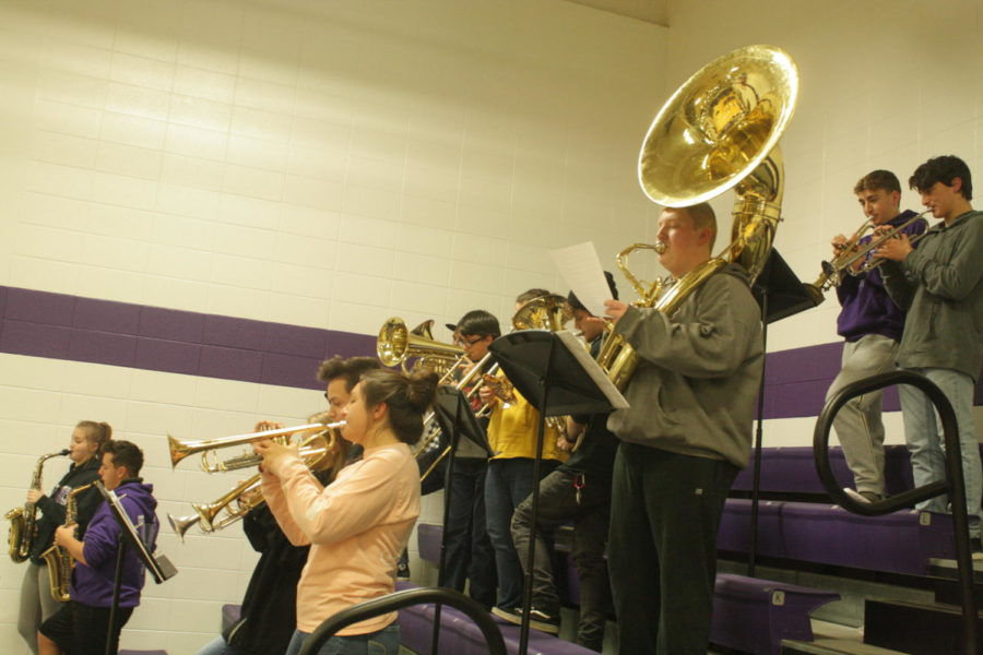 The Fair Grove Pep Band plays at a home basketball game