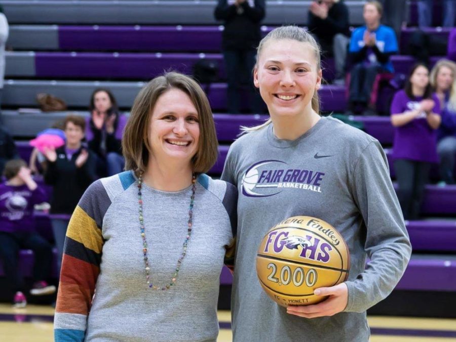 Coach Jenny Talbert poses with Alana Findley for her 2000th point.
Photo provided by Cindy Hill