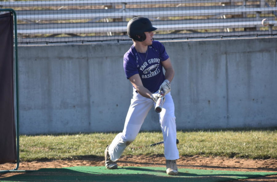 An+FG+Baseball+player+bunts+at+the+plate.