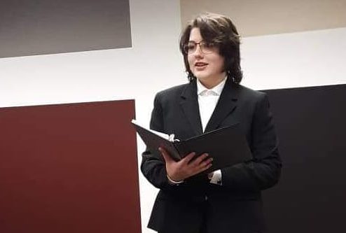 Georgia Whalley [11] performs her piece during Speech State.