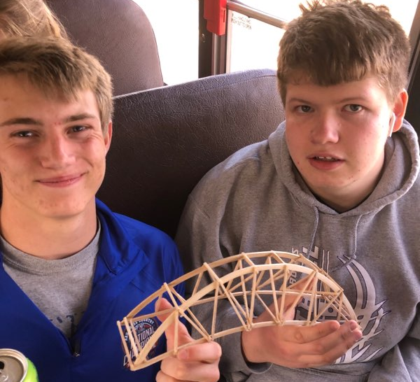 Stephen Scaletty (11) and David Perryman (11) pose with their bridge.