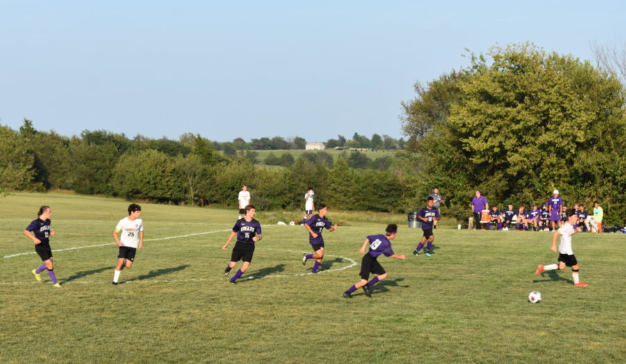 The Fair Grove Soccer team playing hard against Cassville