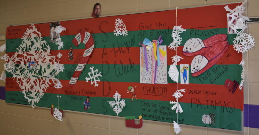 The SADD board, decorated by Senior, Taylor Essary to remind students what to wear throughout the week