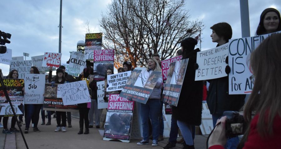 People protesting the use of animals in circuses in Springfield