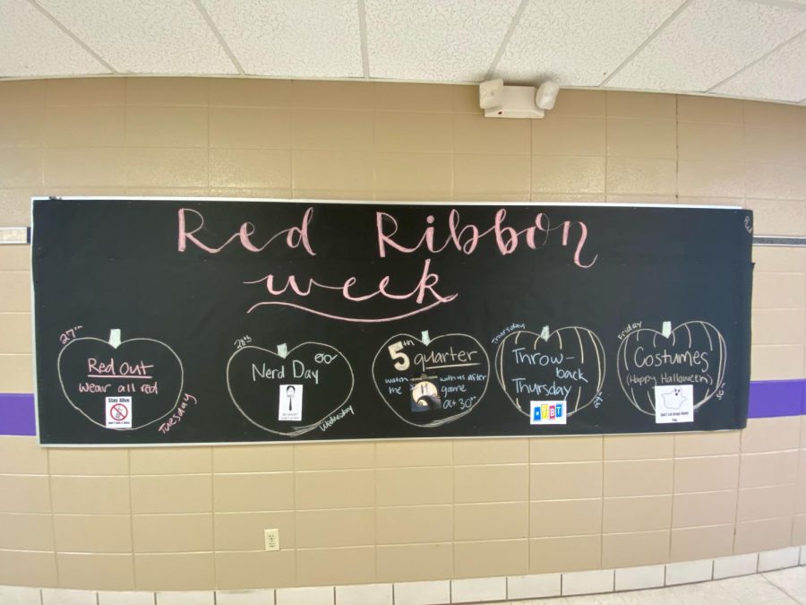 Red Ribbon Week themes in the hallway at FGHS