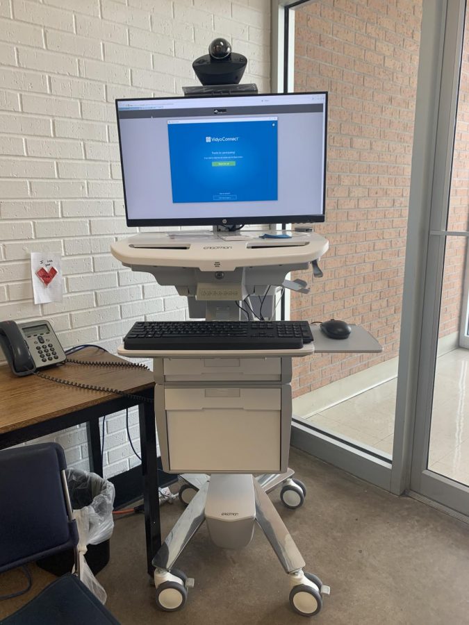 The Cox medical cart used for virtual doctor appointments at school.