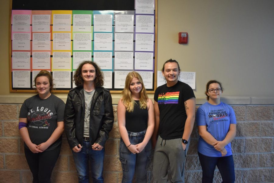 Students who auditioned for district honor choir. Left to right: Hadie Wingo (10), Matt Cockroft (12), Hannah Bruner (10), Easton Beltz (12), and Torri Dugan (12).