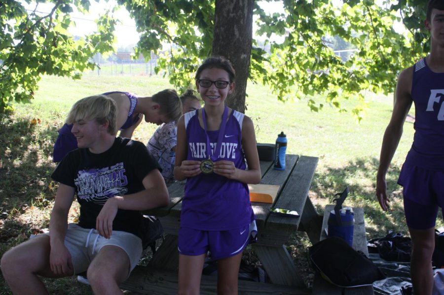 Katrina Cantwell after winning the Middle School Fair Grove Cross Country Meet.