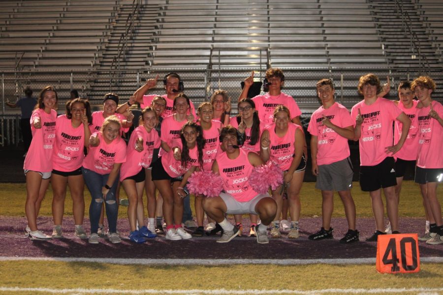 The Nerds Powder Puff team and their cheerleaders after their win at Powder Puff on 9/29.