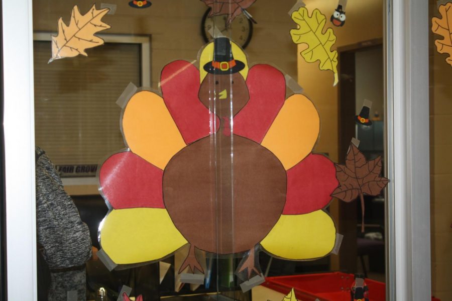 A picture of a turkey in the Fair Grove High School office. This is Thanksgivings most popular mascot.
