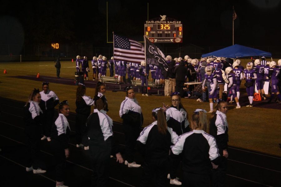 Fair Grove High School cheerleaders supporting the football team in their game against Clever on 10/29.