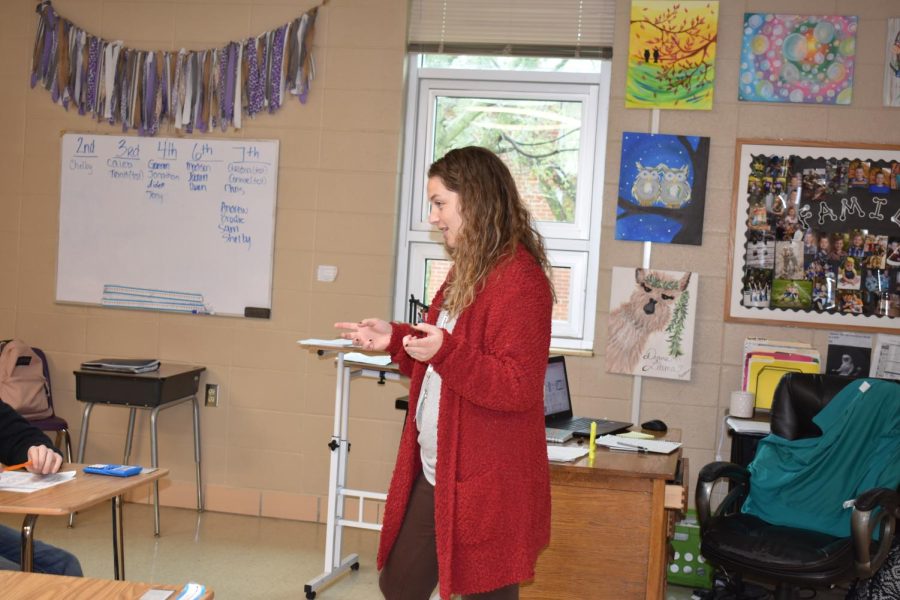 Susanne Feldman teaching her students in her math class.