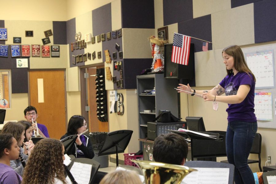 The 8th grade band rehearsing before leaving for the Music in the Parks competition. Photo taken by Easton Beltz (12).