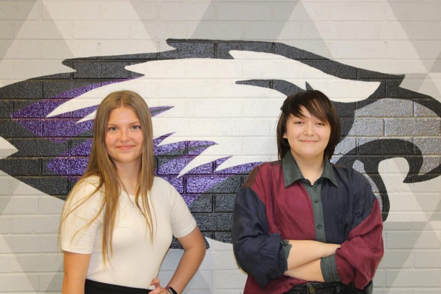 Junior Class President candidates Evyn Jones (10) and Nico Jenkins (10) standing in front of a mural after presenting speeches to the class of 2024. (Photo provided by Hannah Bruner)