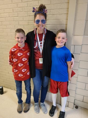 Susanne Feldman with her sons on red, white and blue day. (Photo provided by Mrs. Feldman)