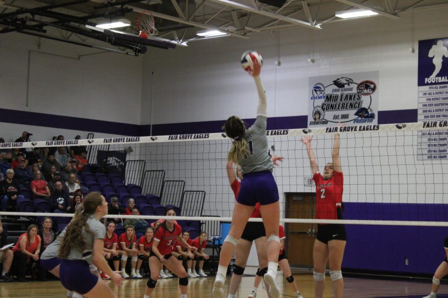 Hannah Maxwell hitting the volleyball in District Semi-finals. (Photo taken by Christian Allen)