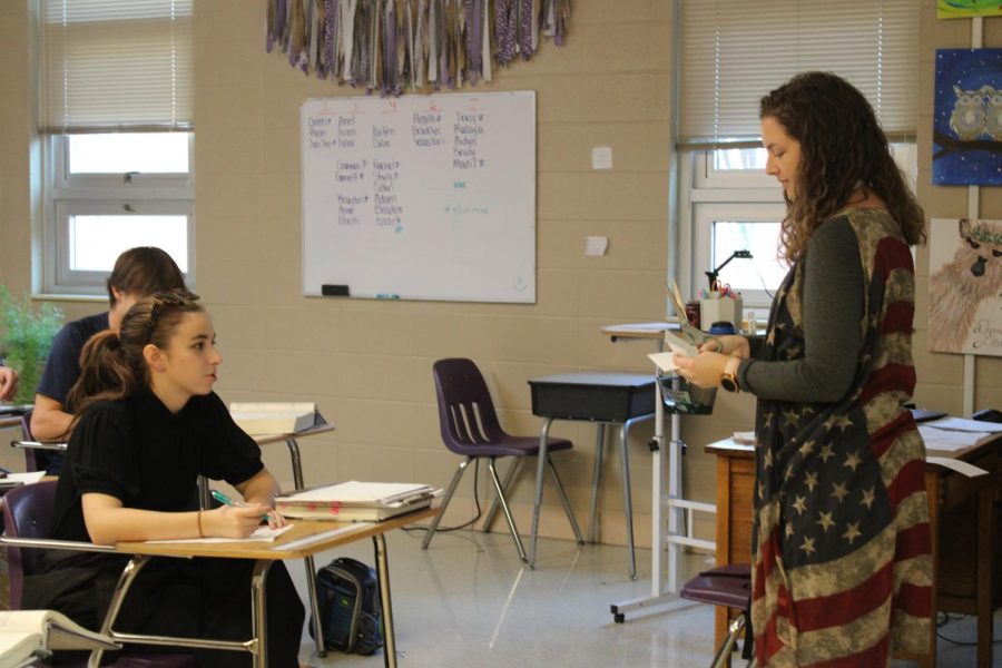 Mrs. Feldman teaching her Calculus class, including Alex Kepes. (Photo taken by Mattilee Wilson)