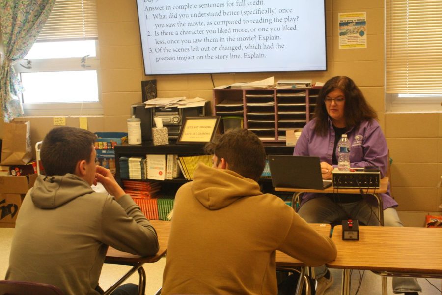 Senior Braden Booth and Junior Charlie Harp practicing for upcoming Scholar Bowl National Competition with coach, Mrs. Michelle Wahlquist. (photo taken by Charlie Harp)

