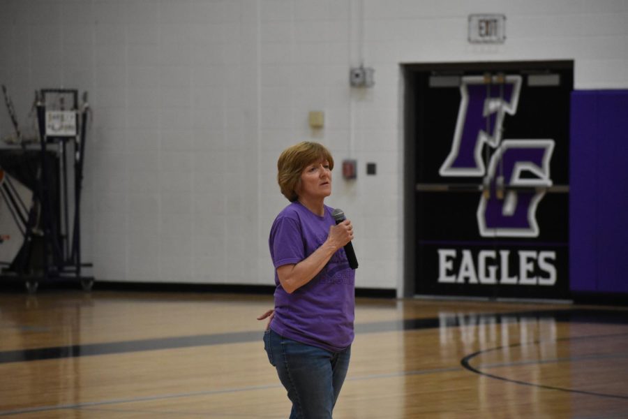 Kim Boatwright talking to students about how drunk driving has affected her life. (photo taken by Jackson Anderson)
