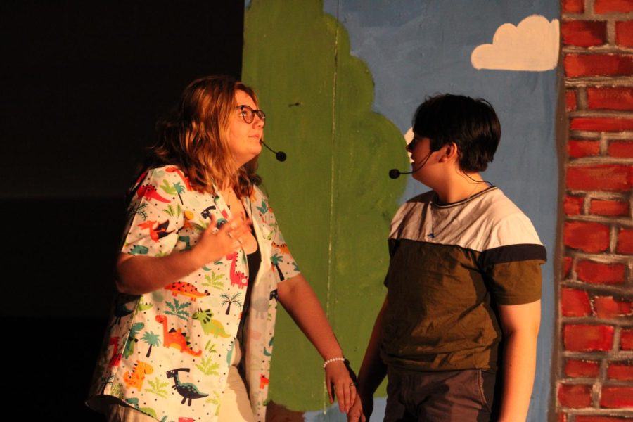 Natalie Nolan and Nico Jenkins at dress rehearsals for the play. (photo taken by Fair Grove Yearbook Staff Member Kris Hunter and provided by Nico Jenkins)