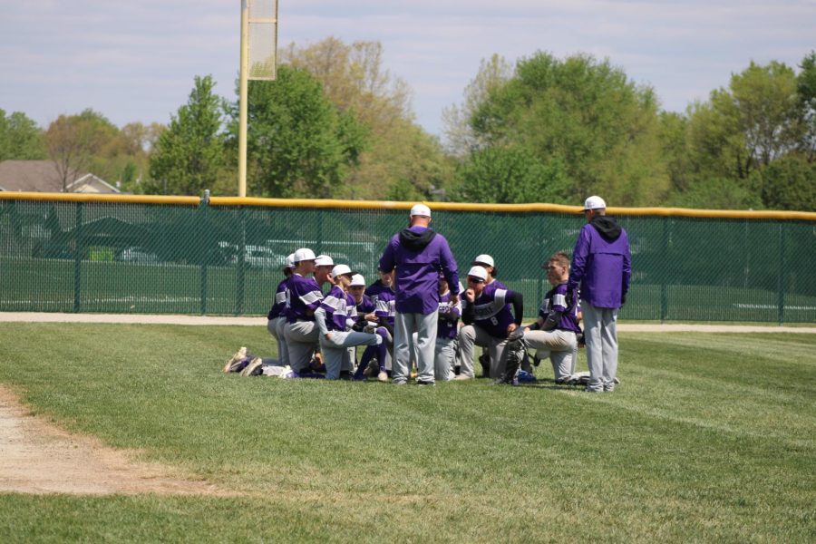 Middle School Baseball team meeting after game. (photo taken by Christian Allen)
