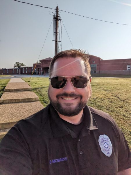 Officer McMains outside Fair Grove Schools. (Photo Taken and Provided by: Ben McMains.)