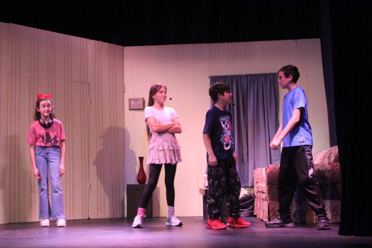 The middle school play An Absolutely True Story (As Told by a Bunch of Lying Liars) From left: IIa Mackinney, Meliah Tracy, Kennon Porter, and Malachi Cockroft.