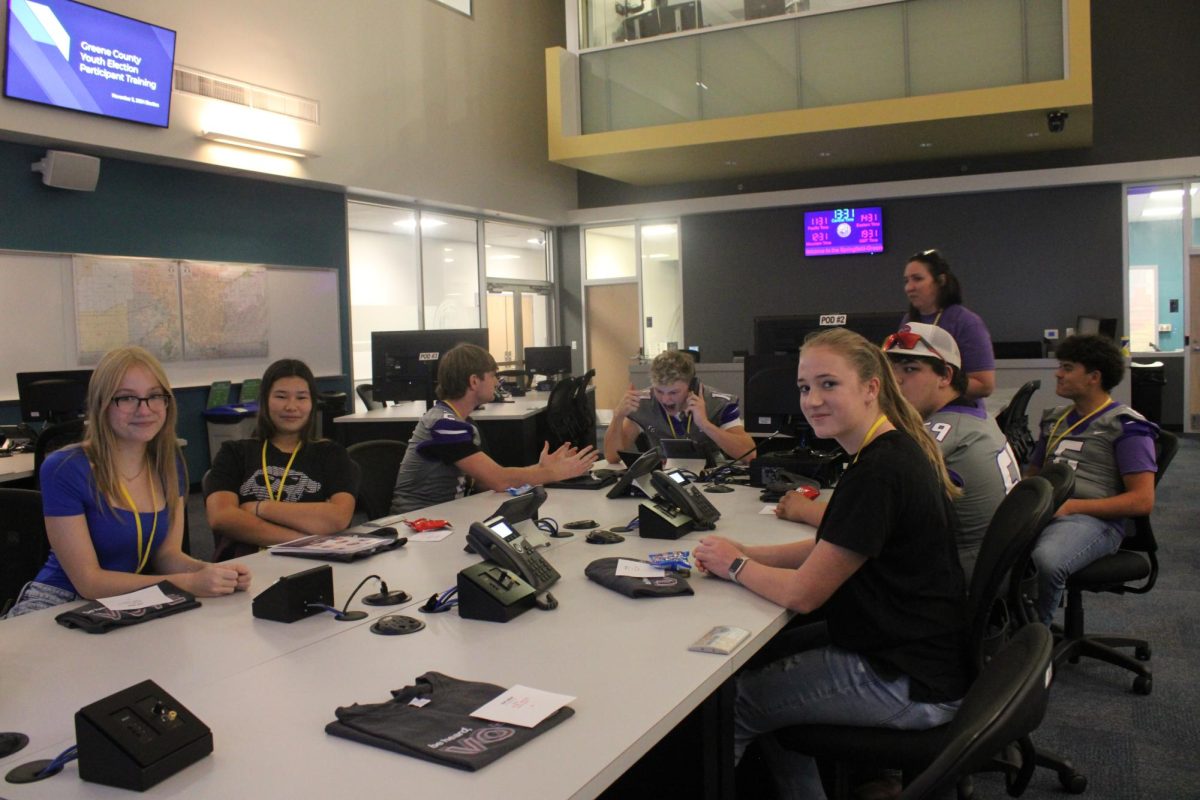 This year's YEP Program participants, training to learn how to help the election. From left to right: Alyssa Faubion (11), June Chumbley (11), Carson Krider (12), Carson Trussell (11), Carley Lepold (11), Nolan Dorsey (11), Amy Johnson, Jackson Austin (11) 