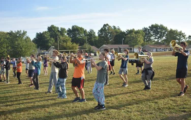 Fair Grove Marching Band having an early morning practice behind the football field on September19th. 