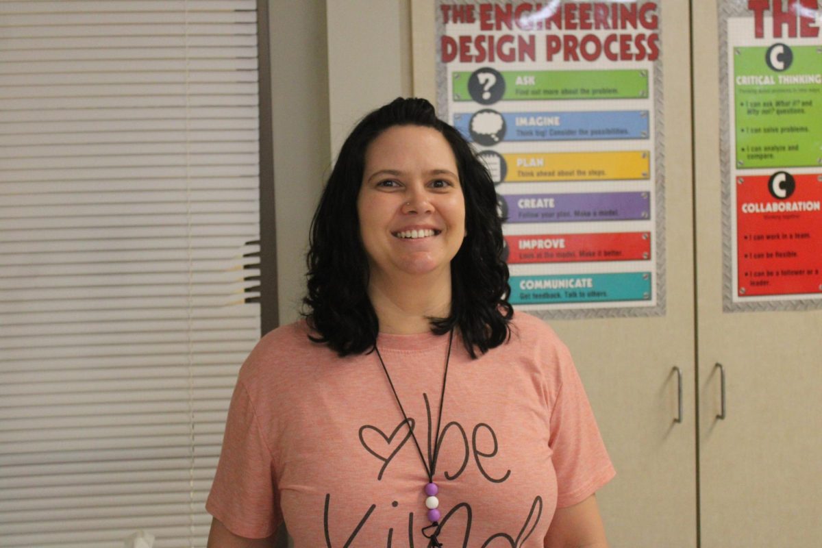 Amanda McMains, a dedicated teacher for first through eighth grade gifted as well as first through fourth grade technology, in her gifted classroom.