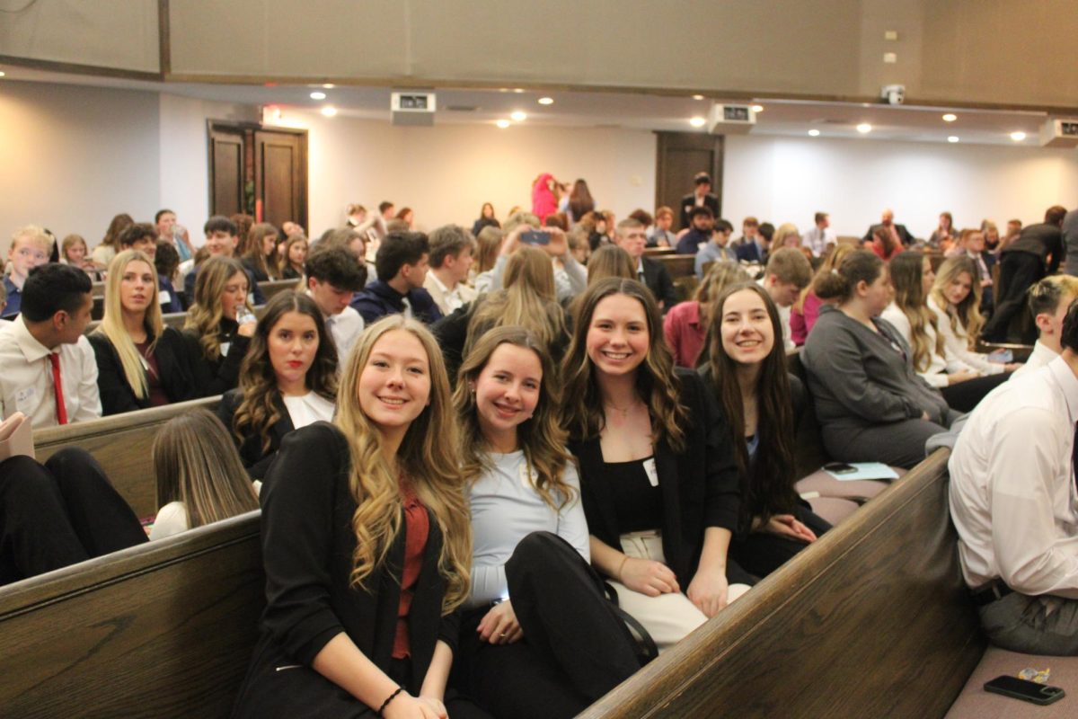 Fair Grove High School students compete in FBLA and DECA districts on February 4th at First Baptist Church in Bolivar. (Students seen in the photo, left to right Quincy Williams, Kenna Fishback, Addyson Nunley, Rebecca Kepes)
