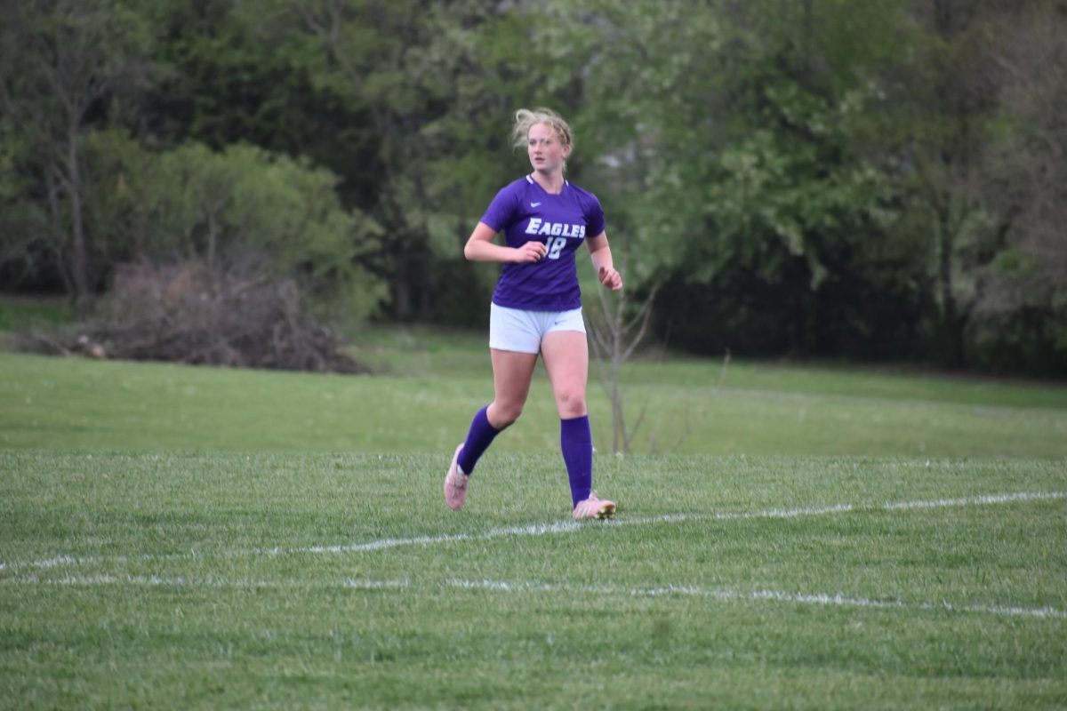 Junior, Audrey Lemon, playing center full back at a home soccer game during the 2025 soccer season. 