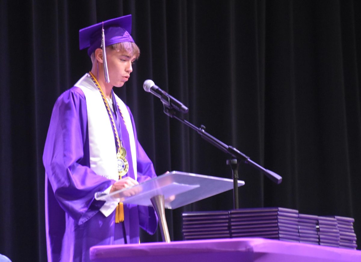 Jackson Anderson (12) speaking at the 2025 graduation.