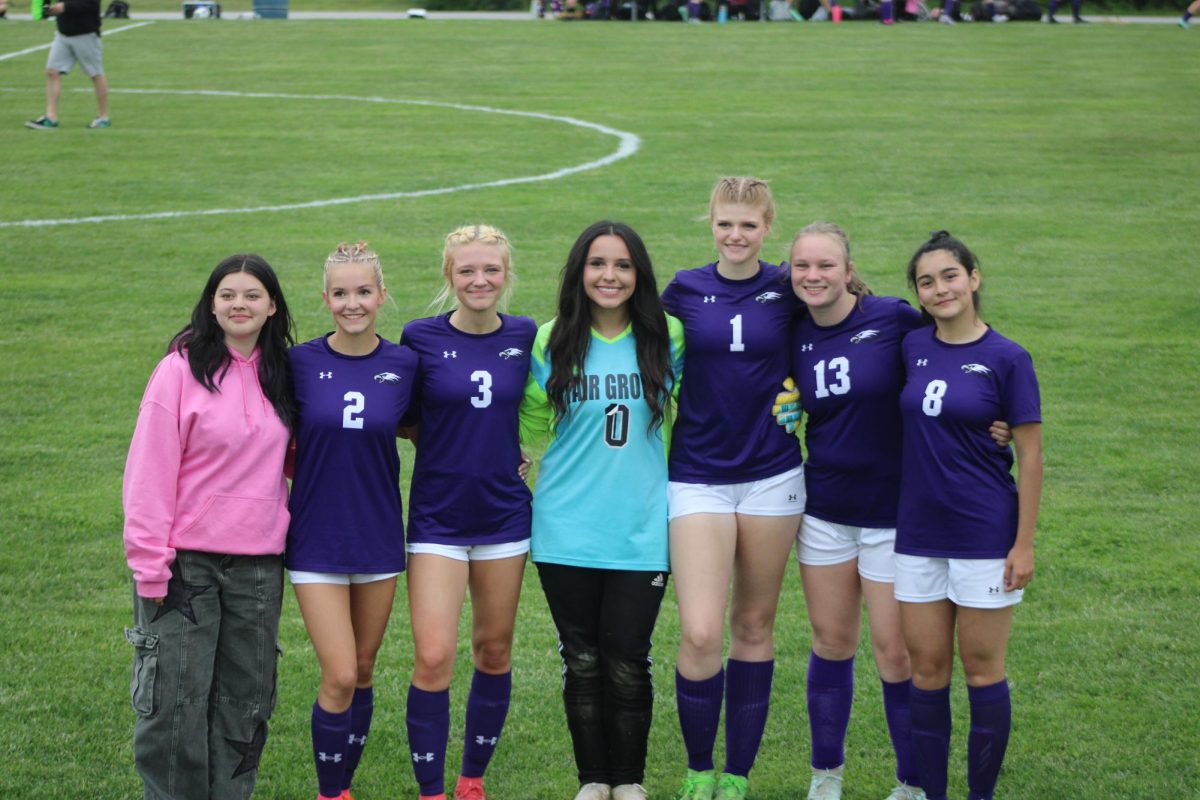 The Fair Grove Girls Soccer senior night ceremony was held on Monday, May 5, at the Fair Grove soccer field. Pictured are all 7 senior soccer players. From left to right: Brielle Mahr, Riley Frazier, Brooklyn Williams, Brooklyn Mauldin, Karlee Marion-Swan, Fiene Fransen, and Nathalia Ruff. 