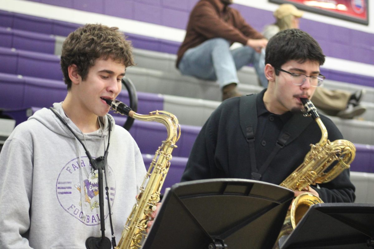 Wyatt Barber (10) and Keith Nolan (12) playing at the Fair Grove Boys Basketball game at home on January 20, 2025