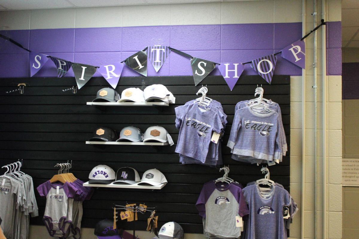 Fair Grove School Store Spirit Shop is where you are able to find shirts, hats, and even onesies representing the Eagles mascot. Accessories and clothing come in varying sizes. 