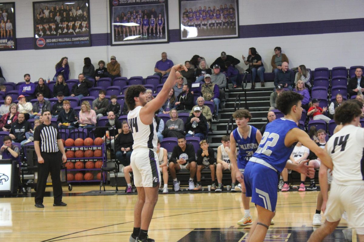 Kolton Klindworth (11), a Fair Grove Boys Basketball Player, shooting a free throw at the January 28th, 2025 Fair Grove vs Hollister game. 