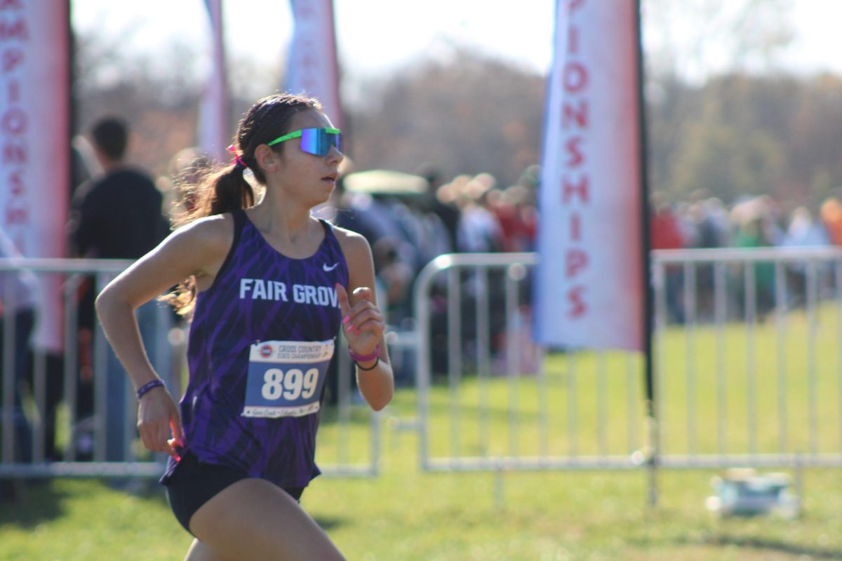 Junior Katrina Cantwell running in the Cross Country state meet at Mizzou. She placed 5th overall place at this meet.