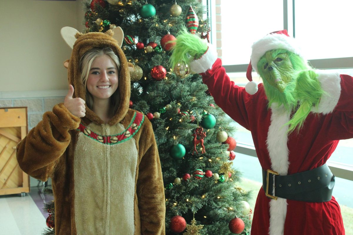 When does Christmas officially start? This is a constant debate between students and staff at Fair Grove High School. Shown in the photo is Lillie Arnold (10) in the Max costume and Isabel Bruner (10) in the Grinch costume.