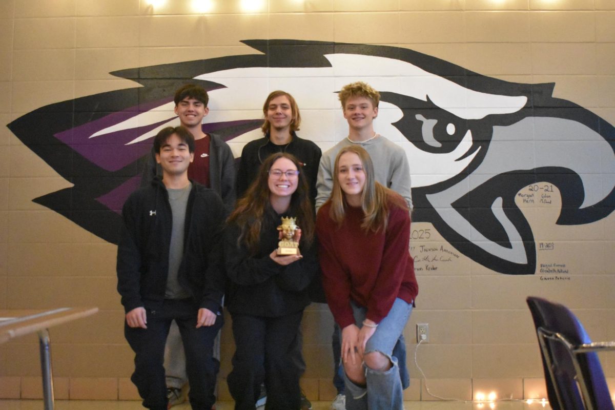 Fair Grove High School Calculus class, holding the G.O.A.T trophy they won for making first team placement.

From Left to Right,
Top Row:Eli Sanders (12), Lee Van Cleave (12), Carson Trussell (12)
Bottom Row: Jesse Elliston (12), Addyson Nunley (12), Carlen Lepold (12)