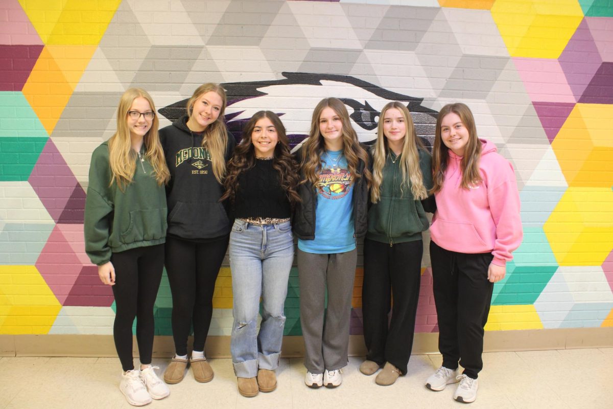 The 2026 Courtwarming Court, left to right: Alyssa Faubion (12), Quincy Williams (12), Stephiane Raper (12), Beyah Widner (10), Carlie Krider (9), Makayla Stineke (11). The boys basketball game where these girls will walk will take place on January 30, 2026. 