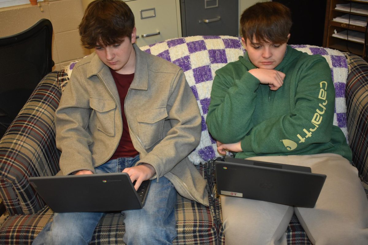 AMI days allow students to work on assignments on a snow day so that they don't have to make it up later in the year. Malachi Cockroft (10) and Anderson Teaster working on their AMI assignments. 