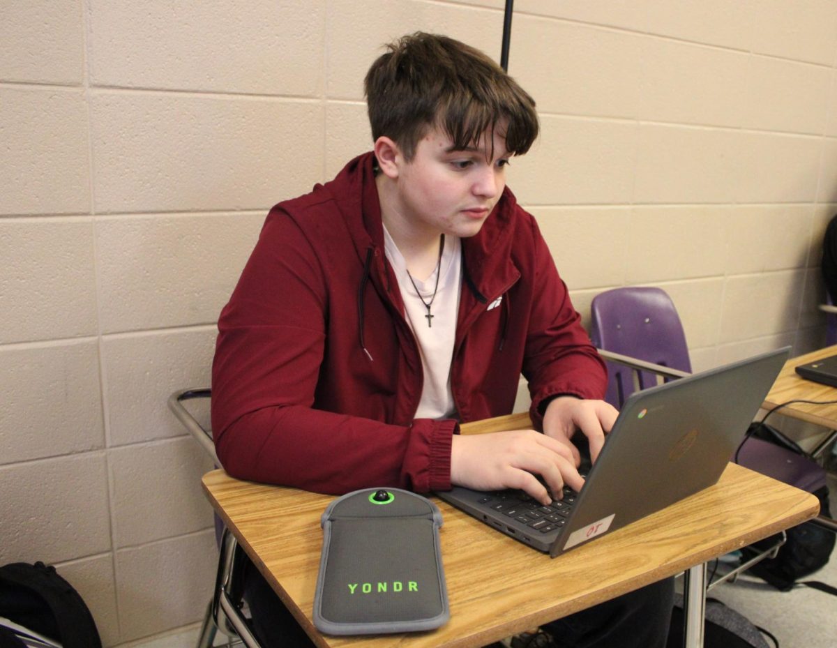 Fair Grove student Anderson Teaster (10) working in a phone free enviorment. 